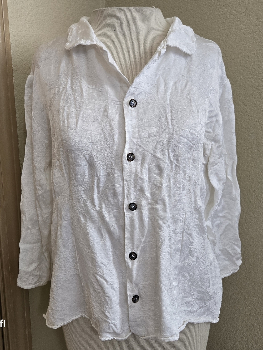 CP Shades Button Up Floral Jaquard Blouse L